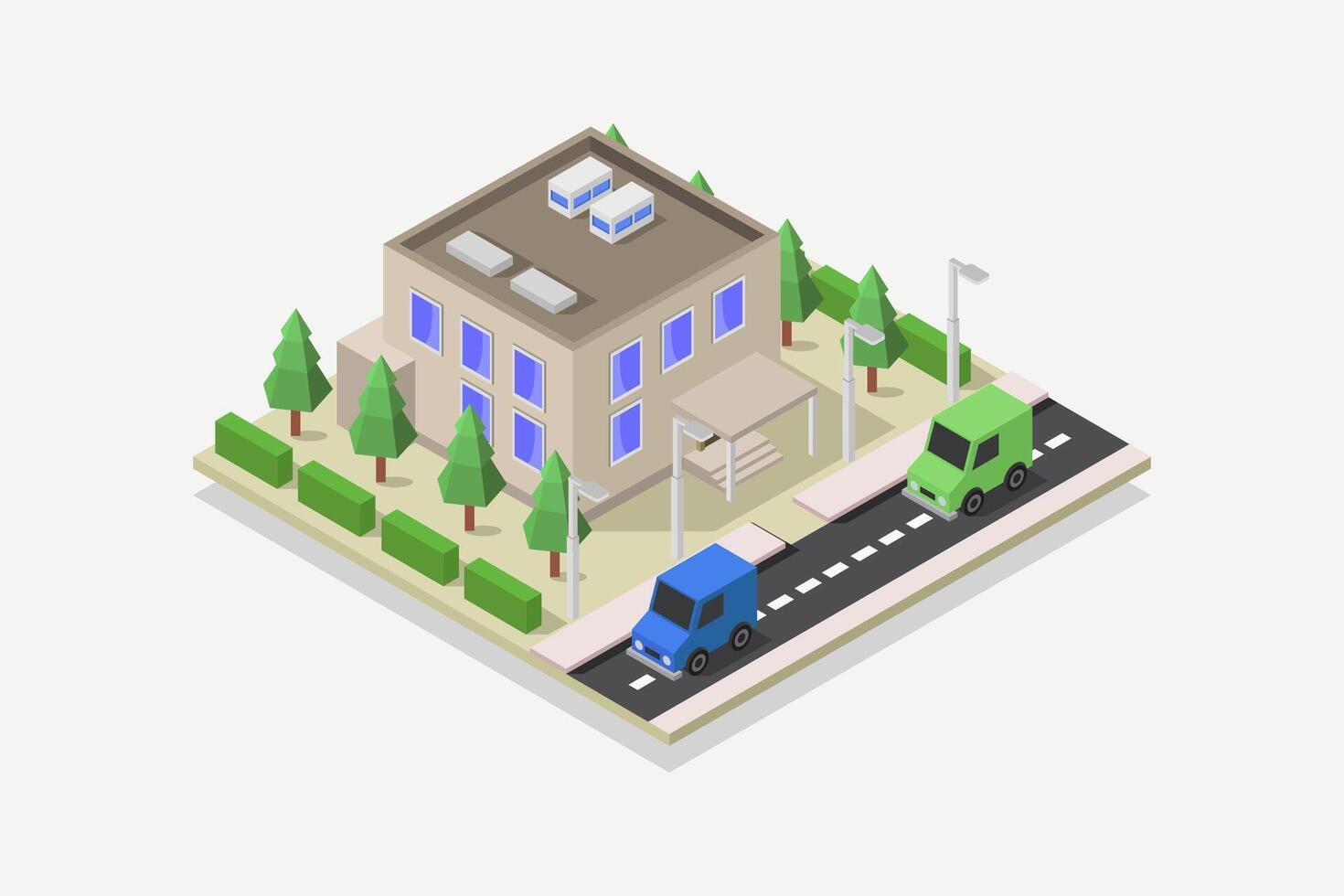 Illustrated isometric post office vector