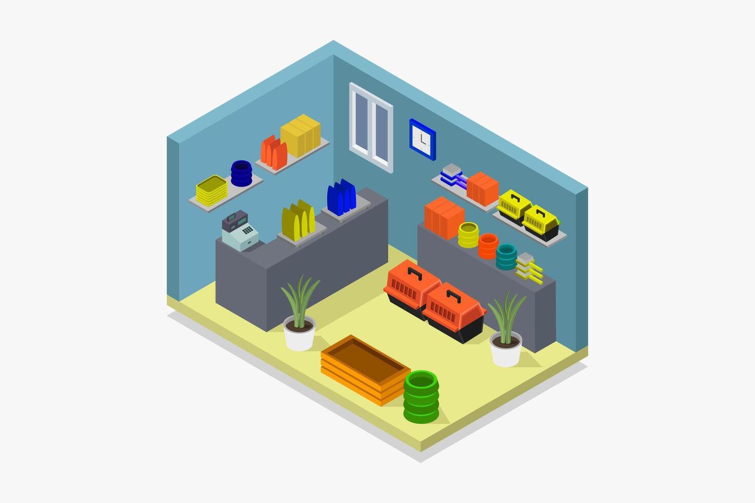 Illustrated isometric pet shop vector