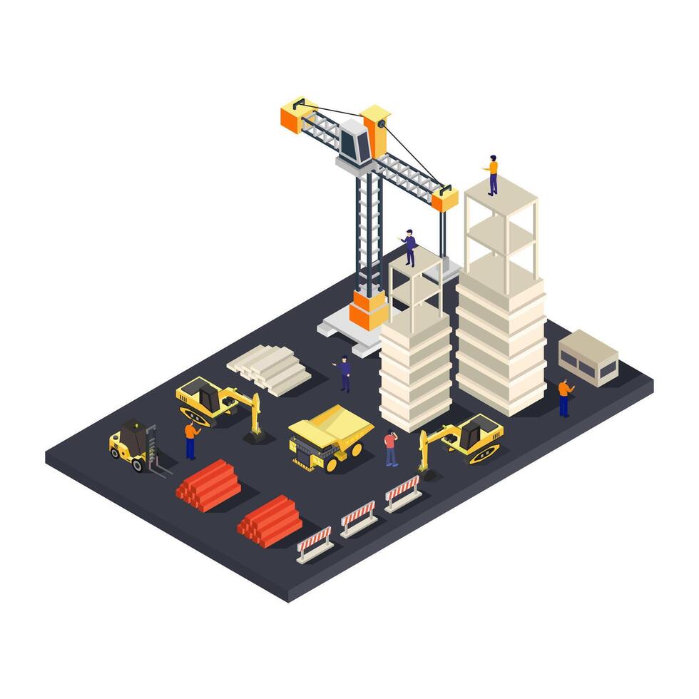 Building under construction isometric on a background vector