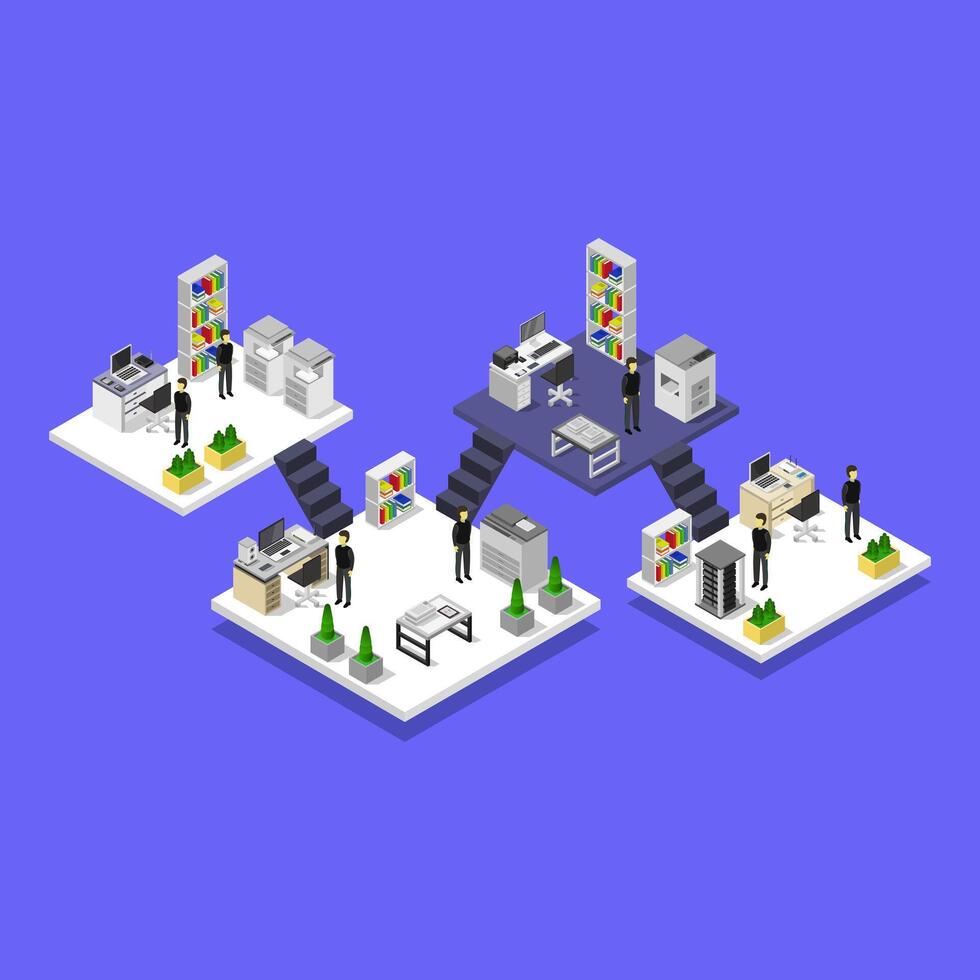 Illustrated isometric office room vector