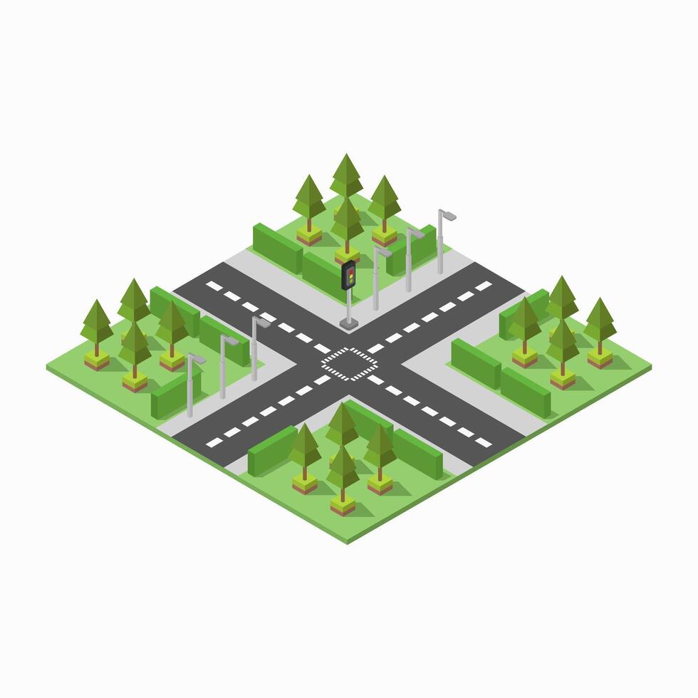 Illustrated isometric road intersection vector
