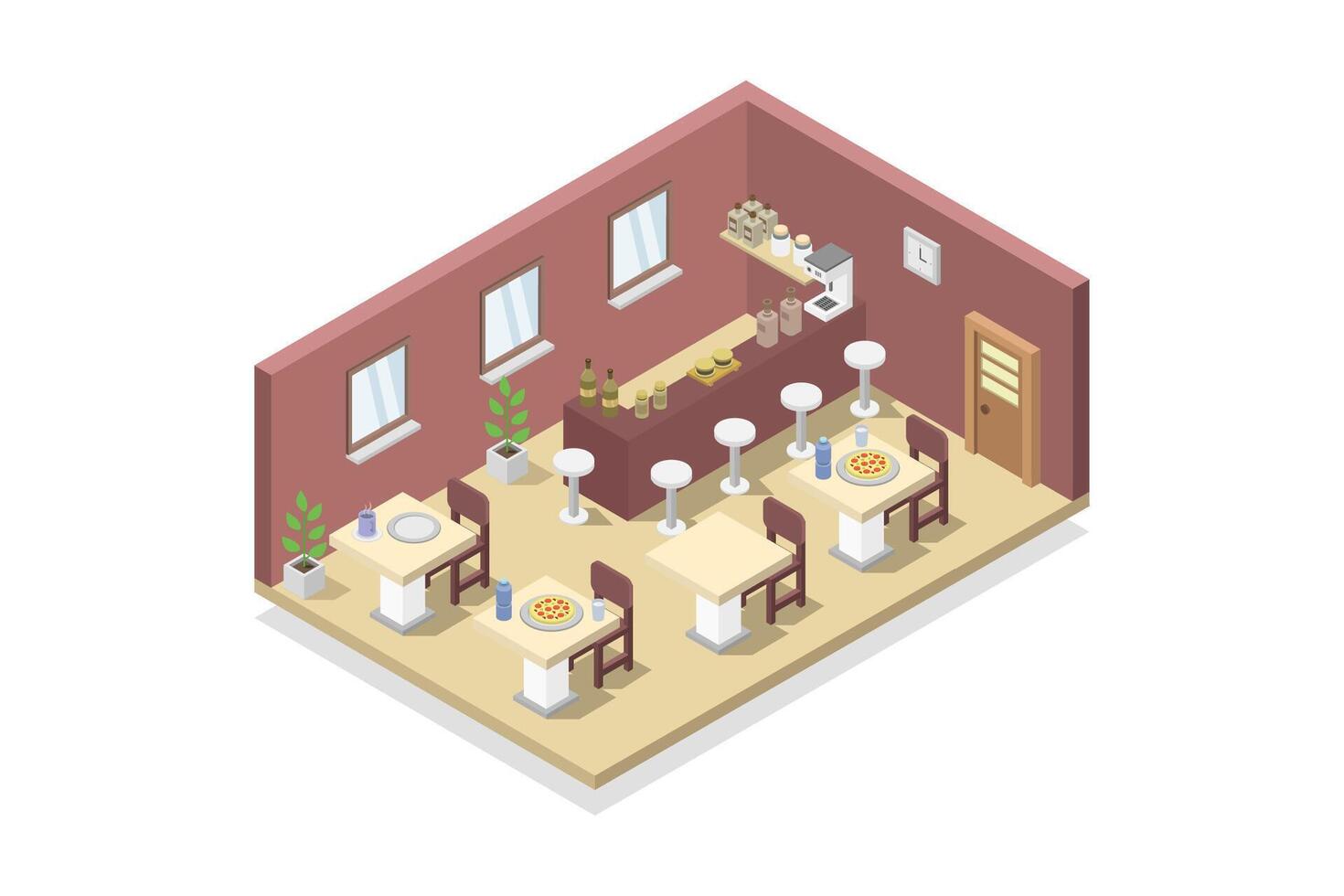 ilustrado isométrica restaurante habitación vector