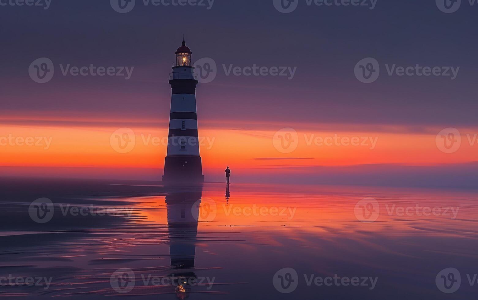 AI generated Solitude by the Lighthouse at Twilight photo