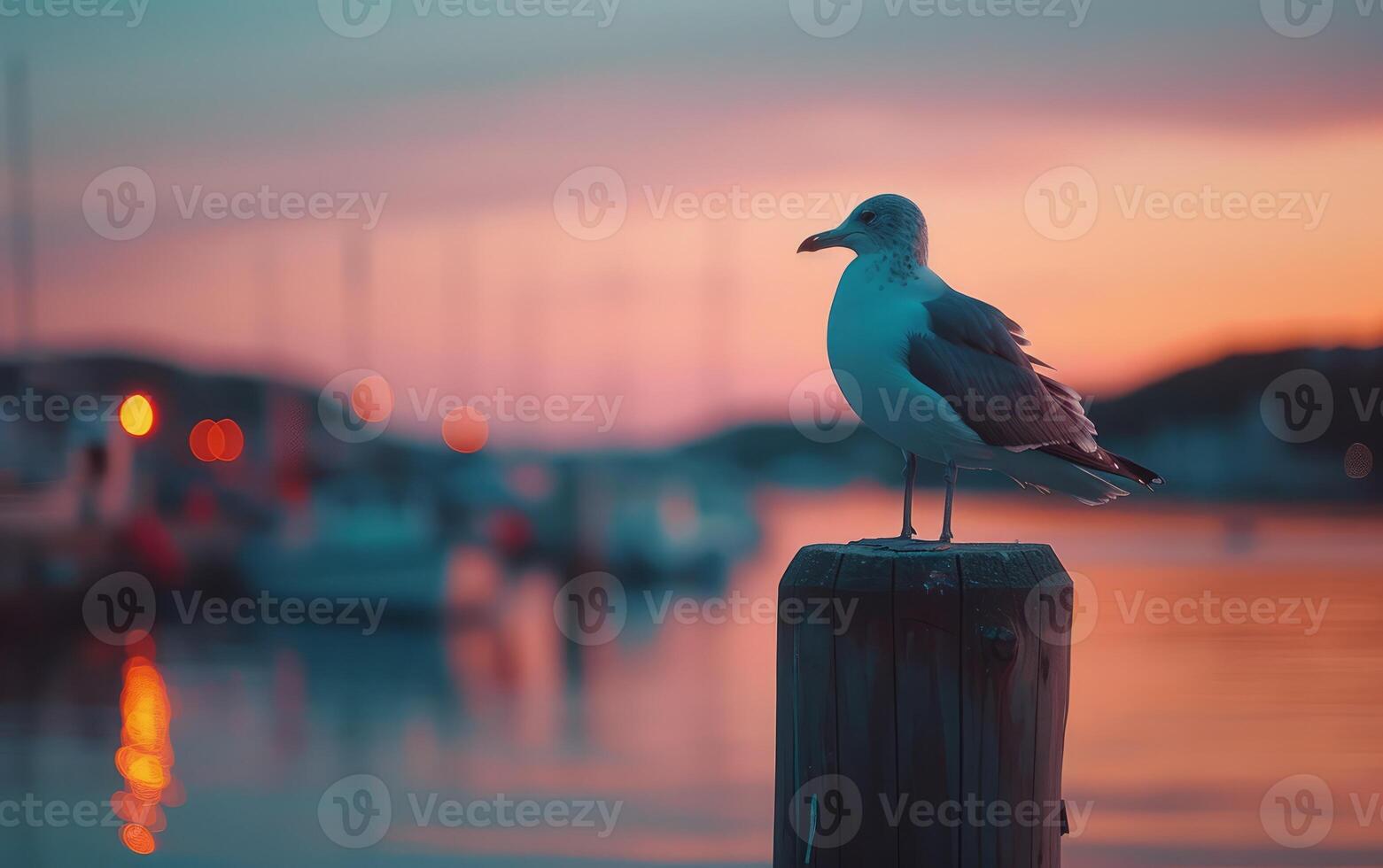 AI generated Tranquil Seagull at Sunset photo