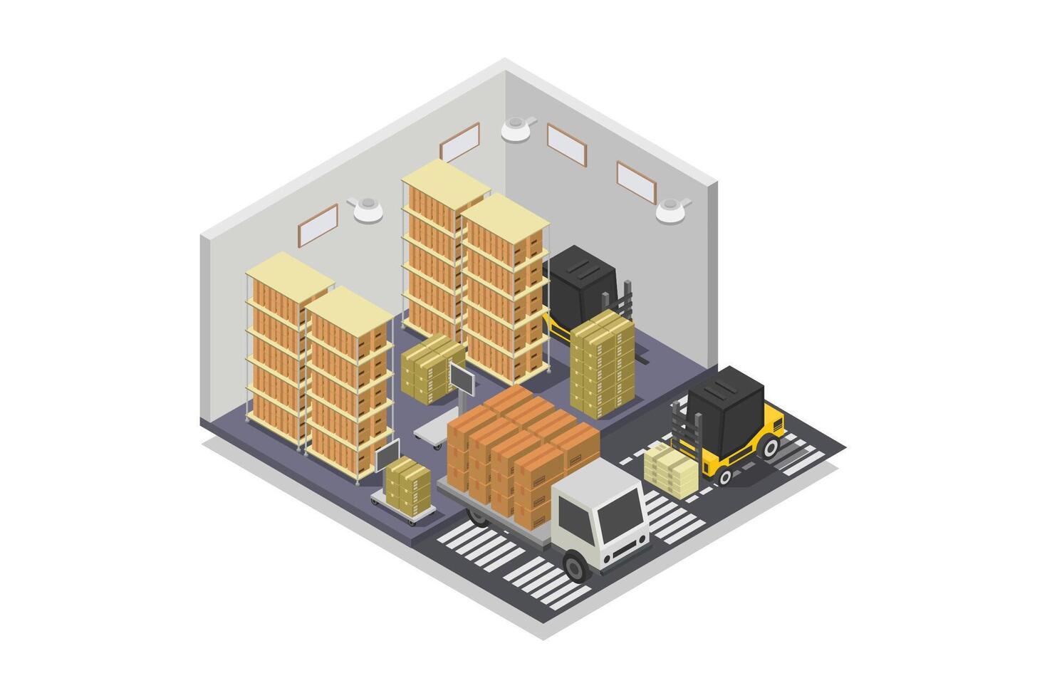 Warehouse interior isometric on white background vector