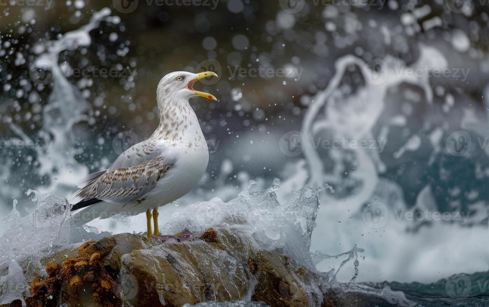 AI generated Seagull Amidst Splashing Waves photo