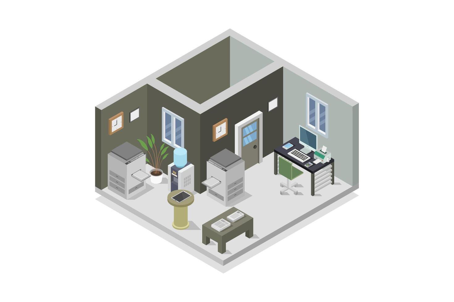 Illustrated isometric office room vector