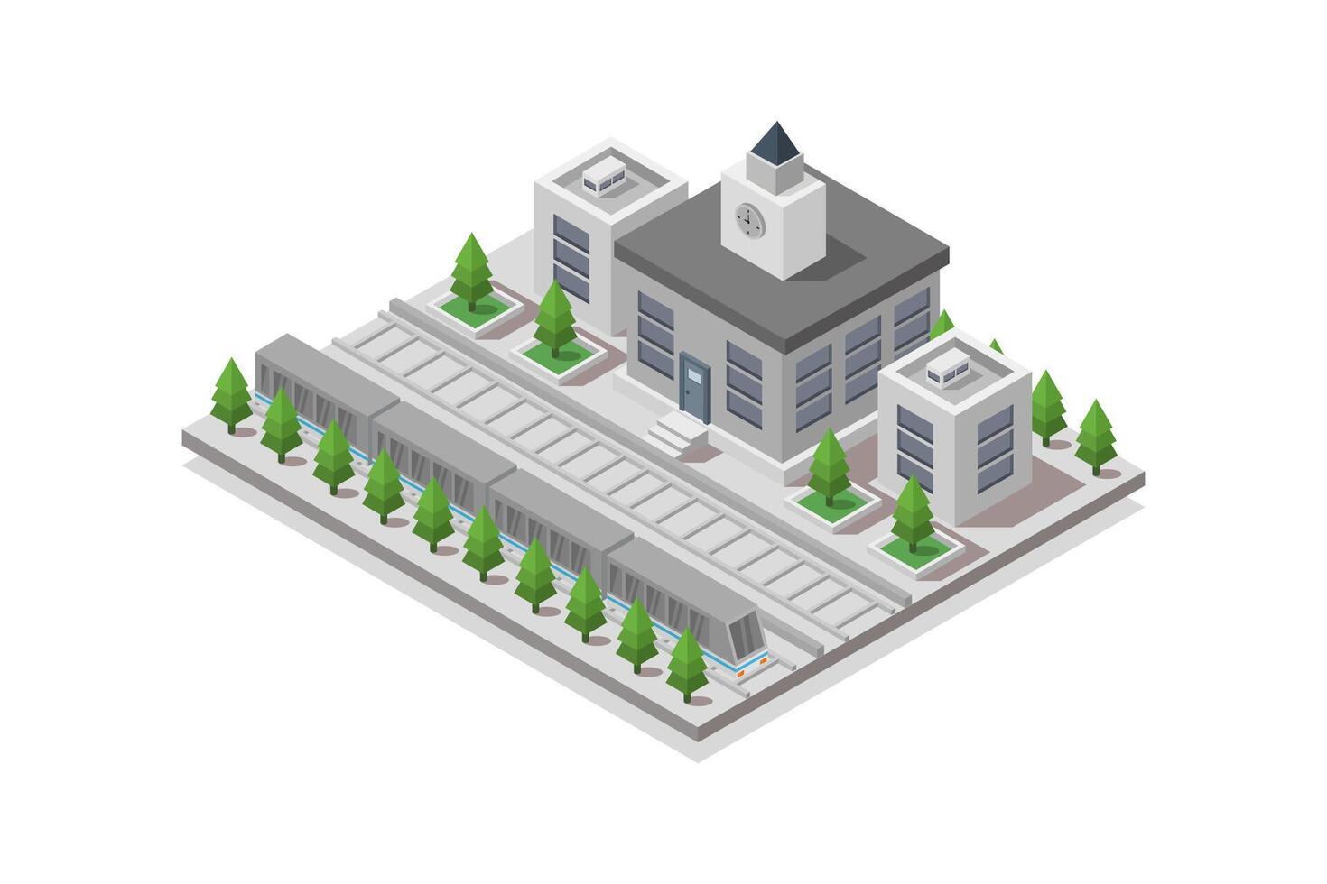 Train station isometric on white background vector