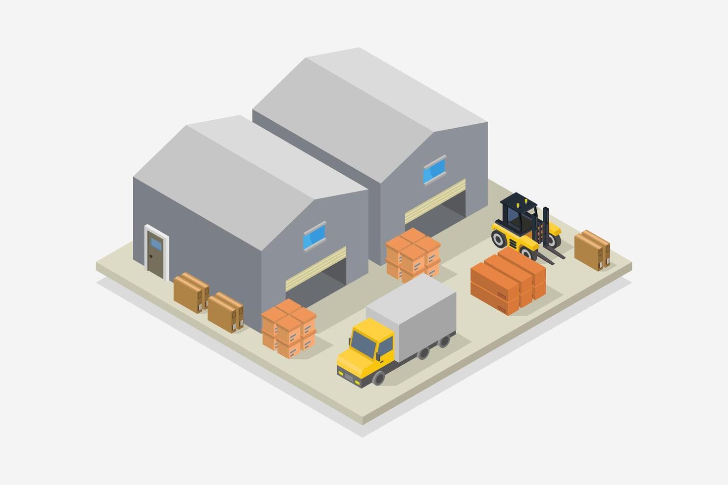 Illustrated isometric warehouse vector