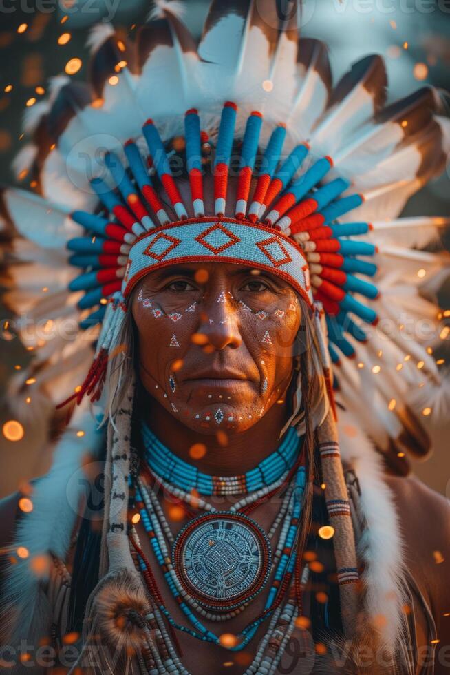 AI generated Native American Headdress and Attire photo