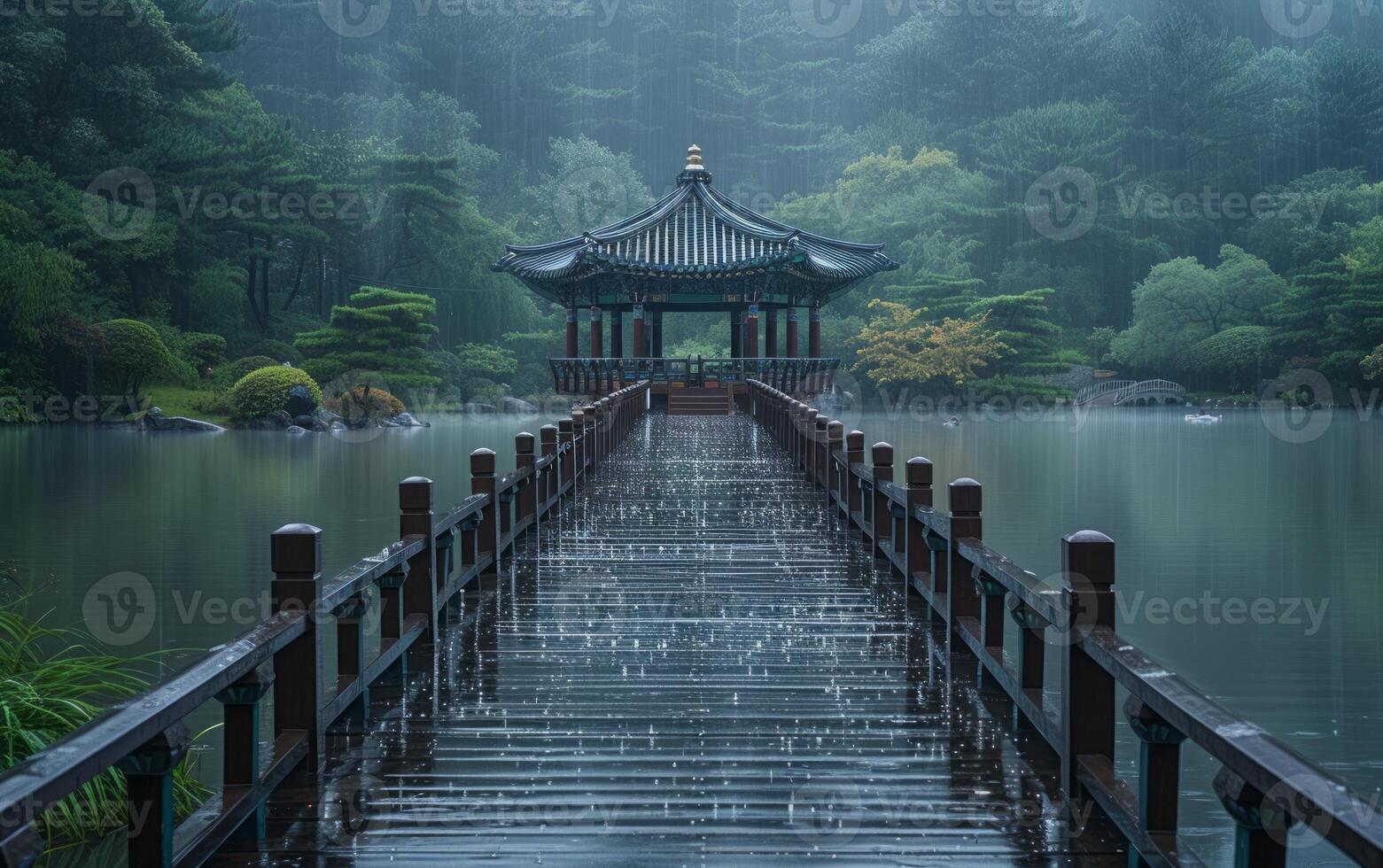 AI generated Misty Lakeside Pavilion photo