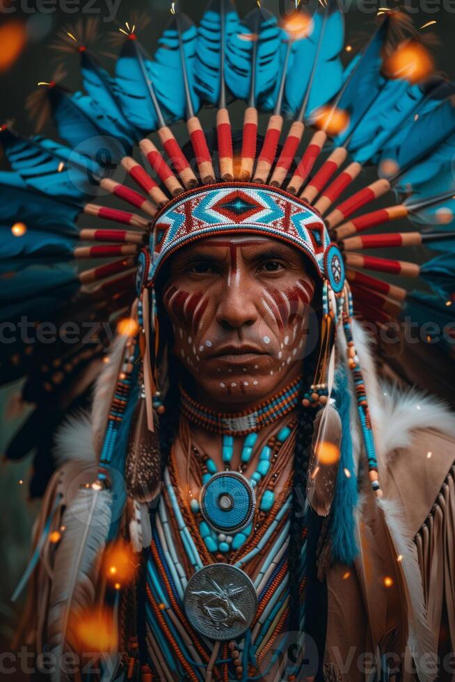 AI generated Native American in Traditional Regalia photo