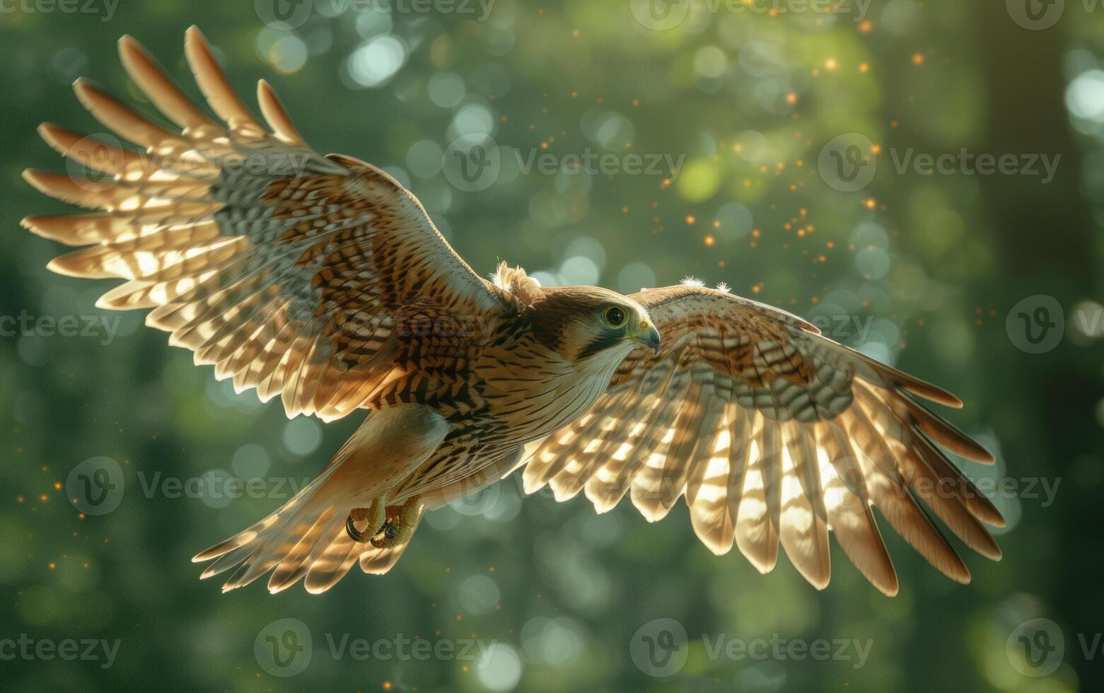 AI generated In the golden light of dusk, a peregrine falcon soars with outstretched wings photo