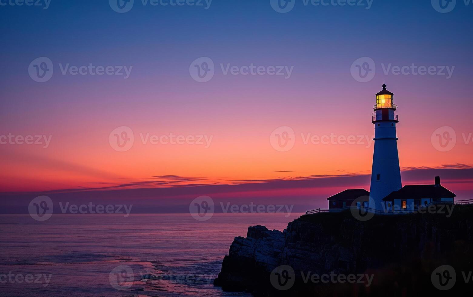 AI generated A lighthouse stands sentinel against a spectacular long exposure twilight sky photo