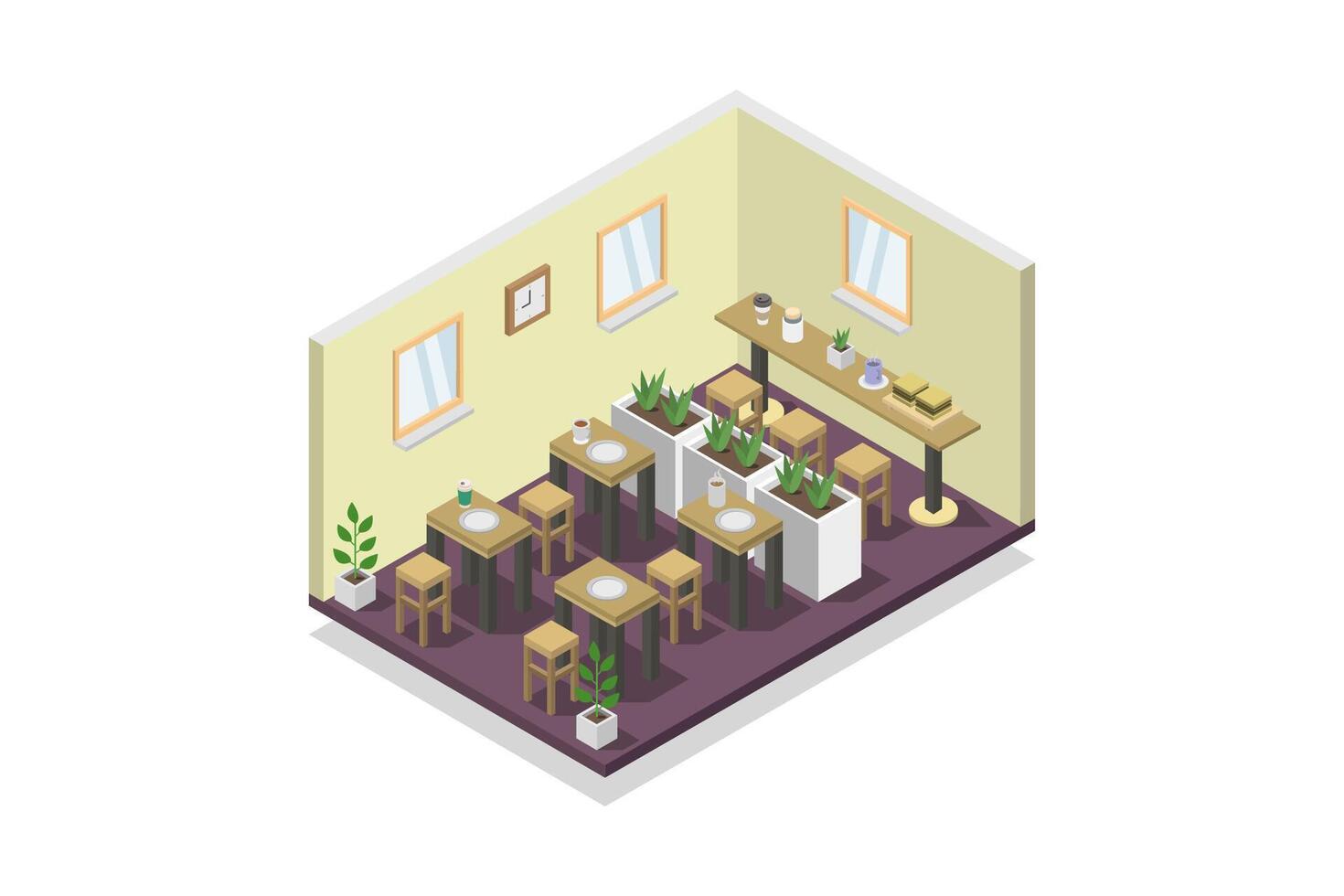 Food court isometric on white background vector