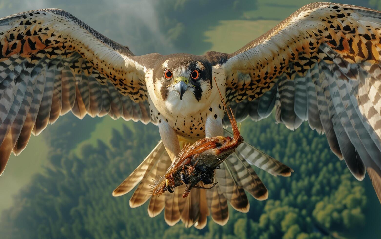 AI generated A powerful falcon ascends with precision, clutching its fresh catch photo