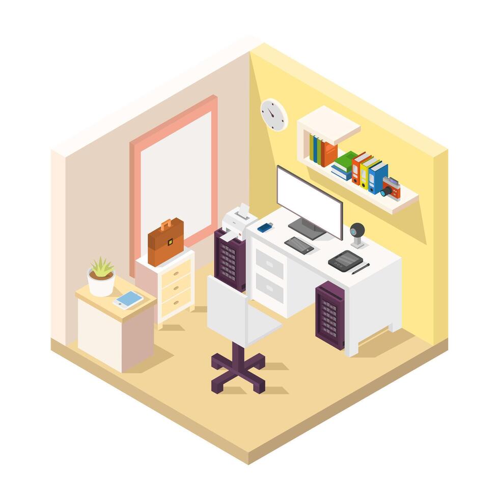 Isometric office room on a background vector