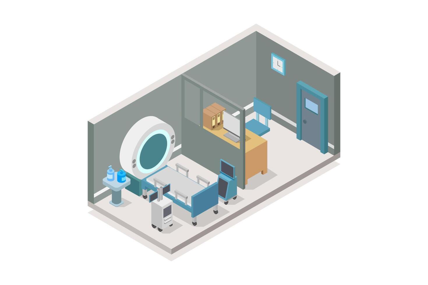 Room with illustrated isometric diagnostic equipment vector