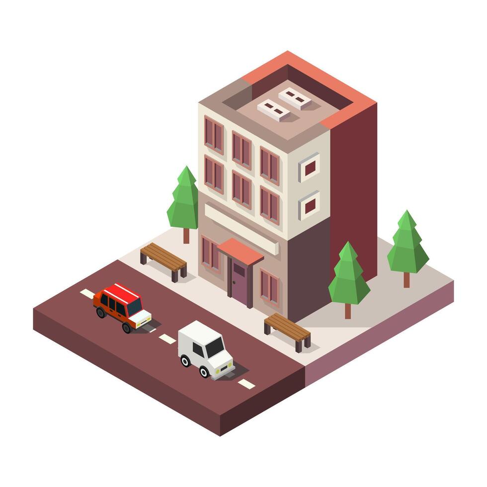 Isometric bank on a background vector