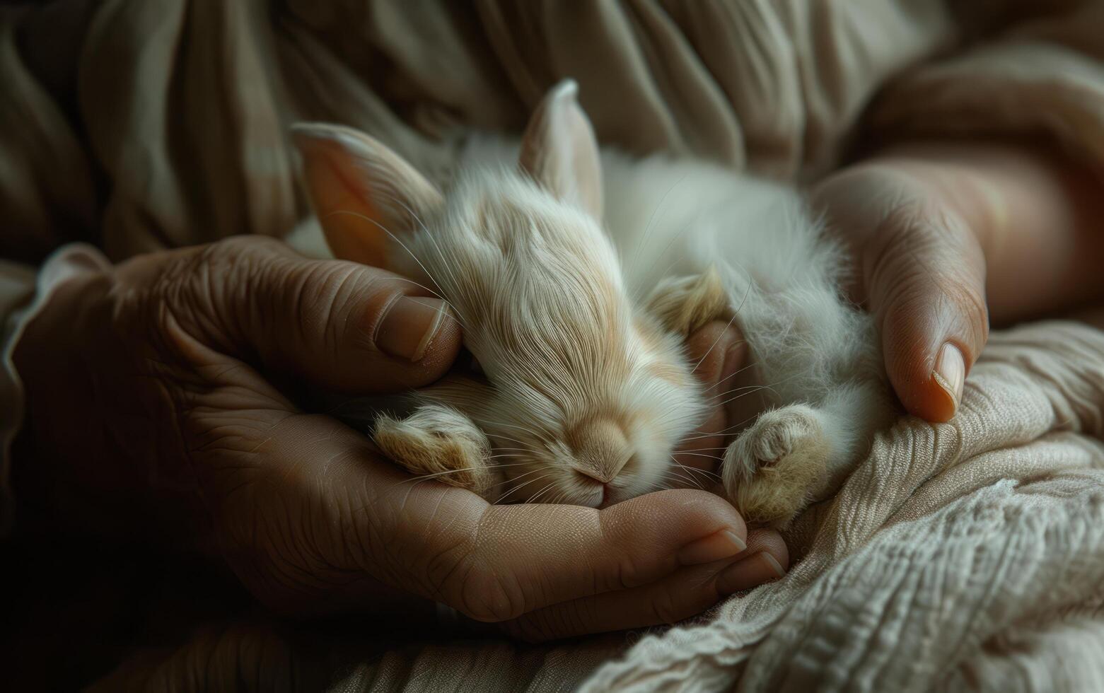 AI generated Tender Care for a Newborn Rabbit photo