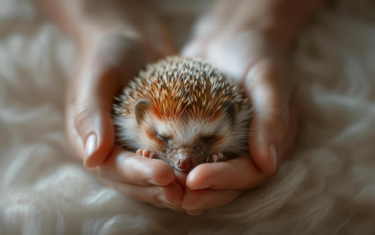 AI generated Newborn Hedgehog in Gentle Hands photo