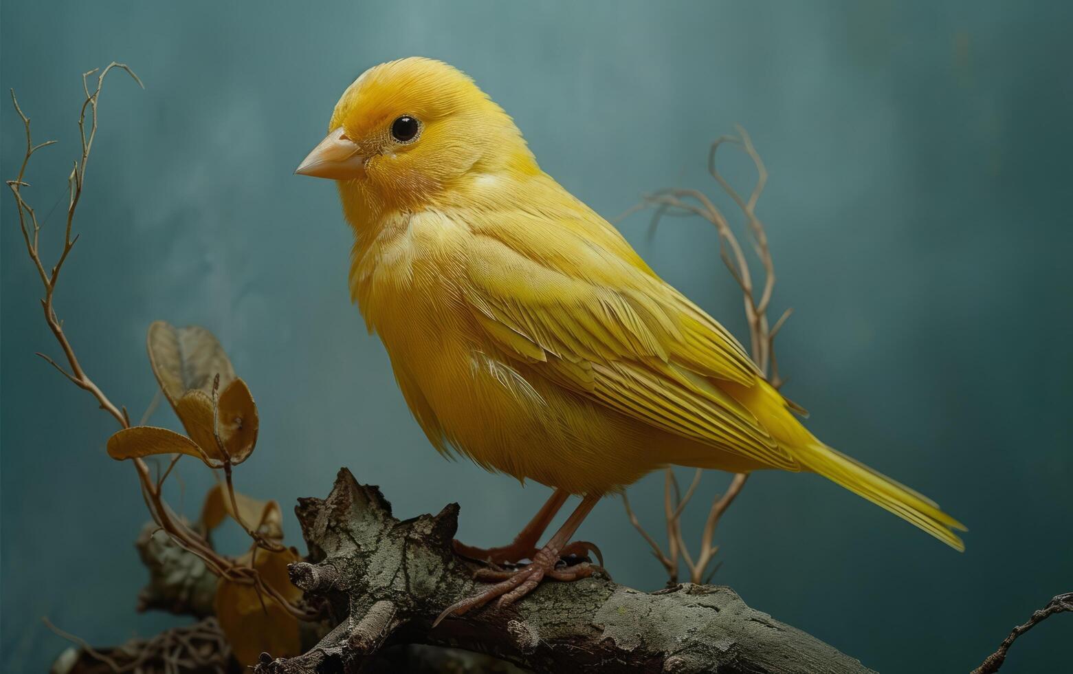 AI generated Golden Canary Perched on Branch photo