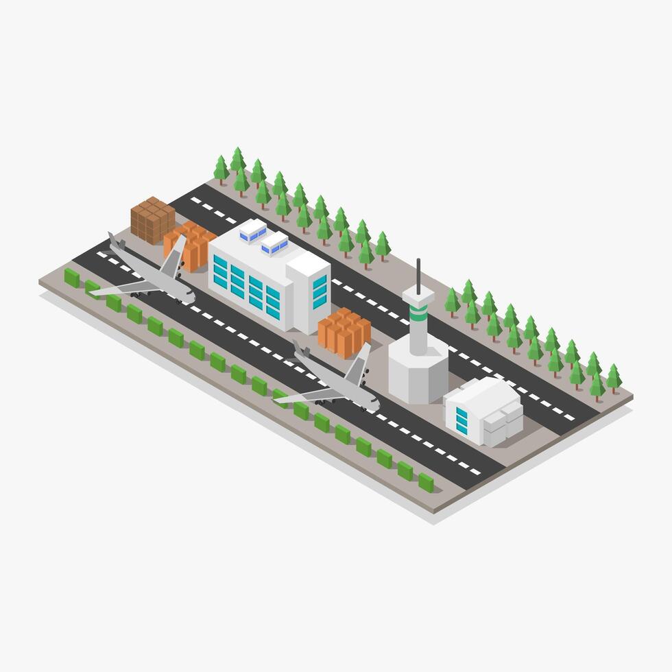 Illustrated isometric airport vector