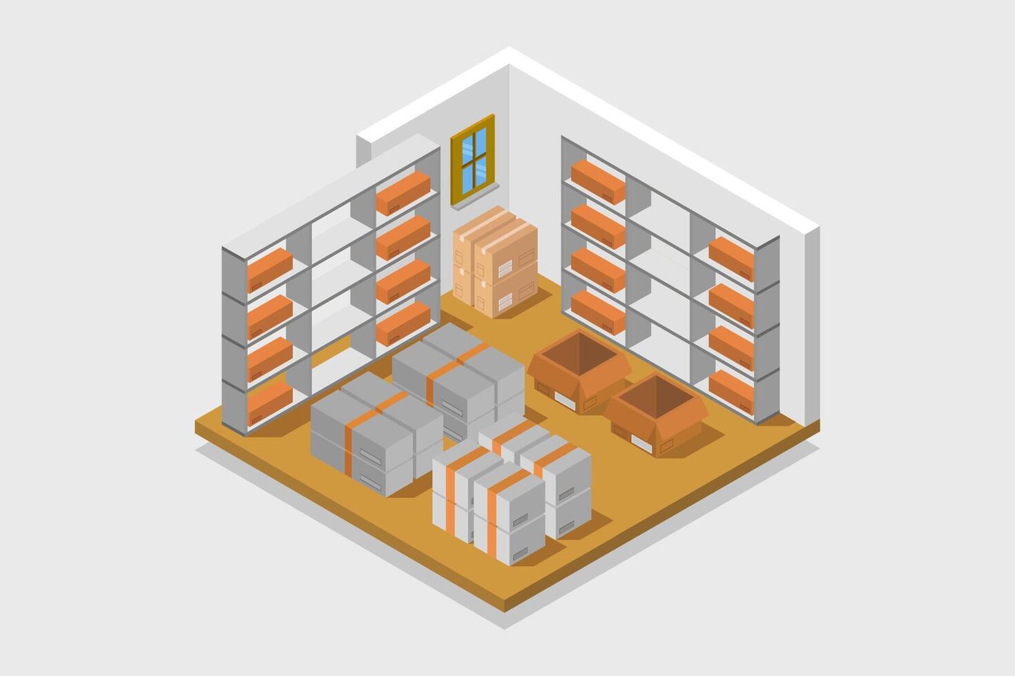 Illustrated isometric warehouse vector