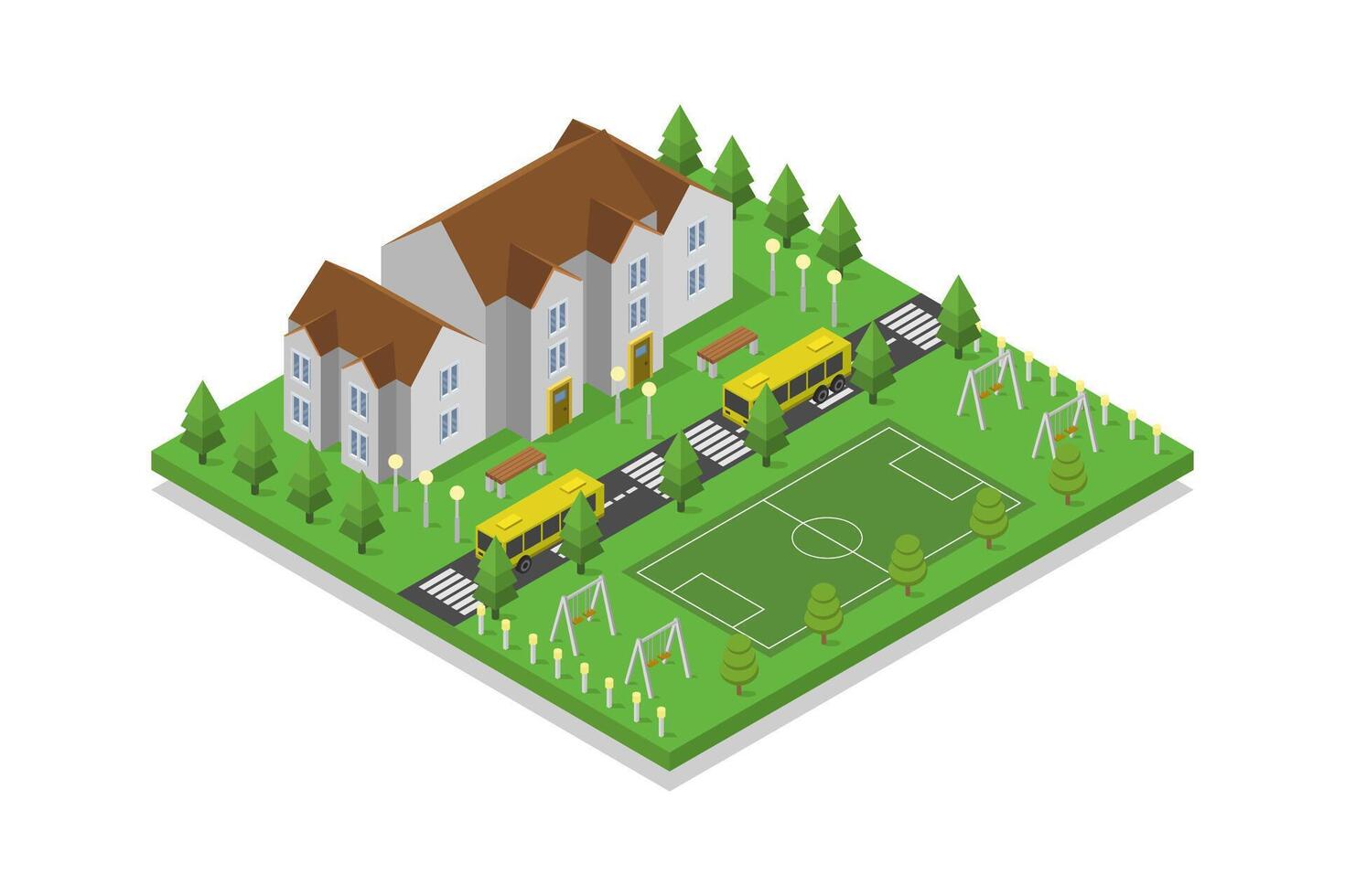 Illustrated isometric school building vector