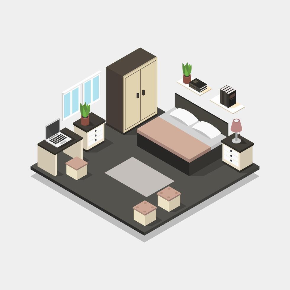 Illustrated isometric bedroom vector