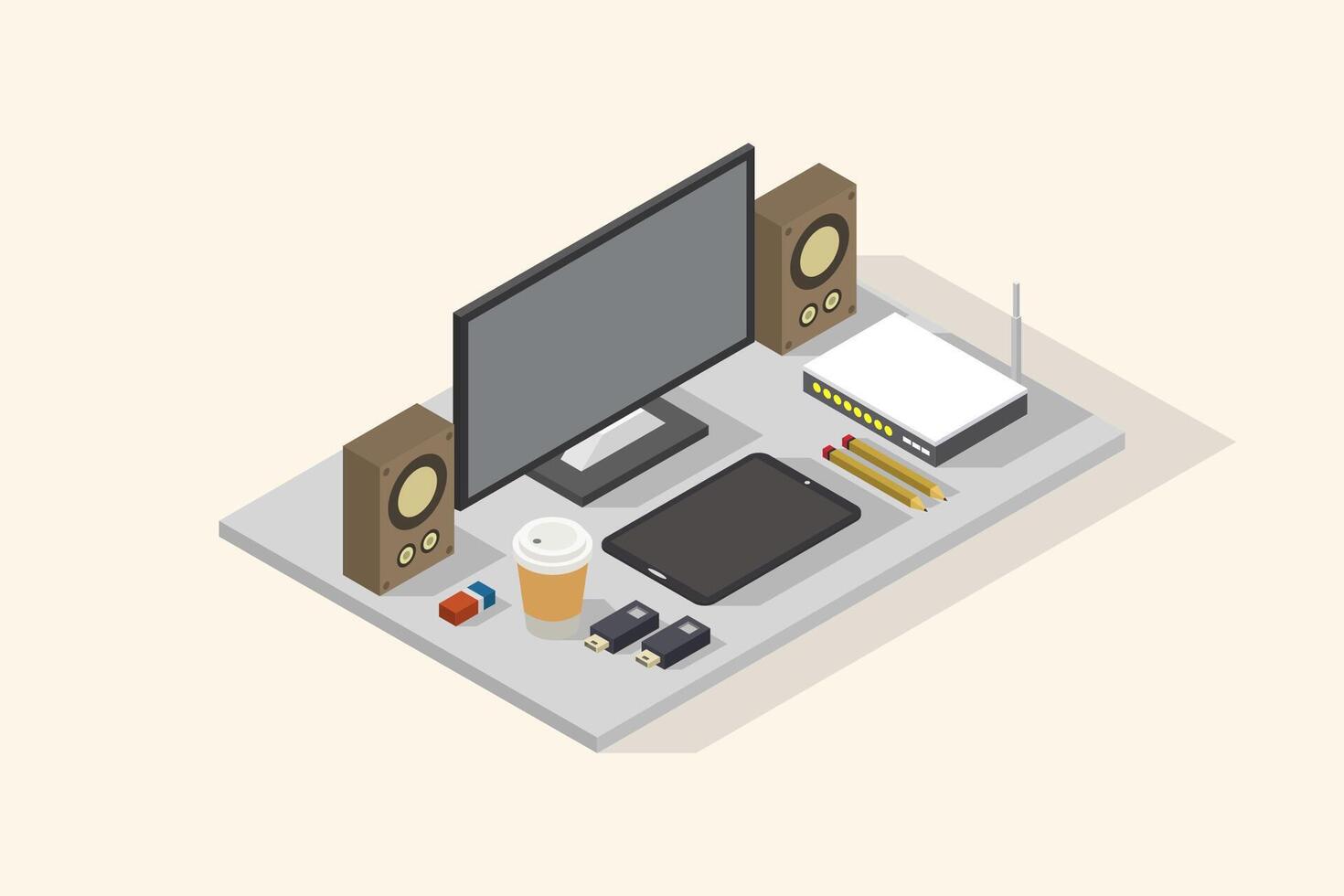 Illustrated isometric workplace vector