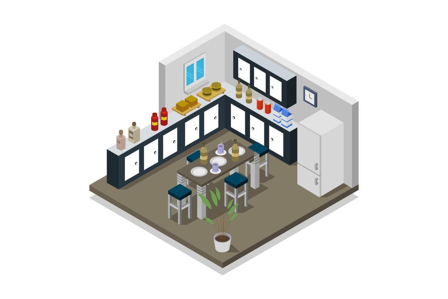 Kitchen room isometric on white background vector