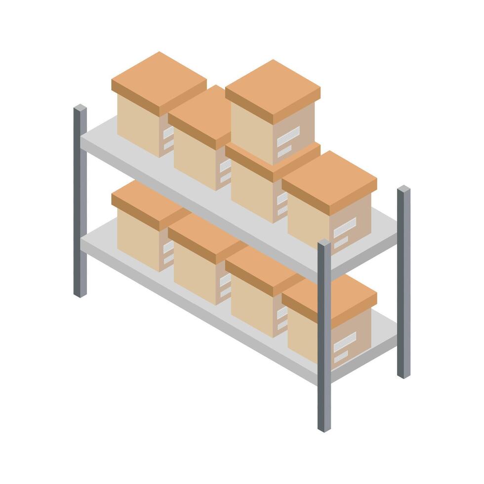 estantes con caja isométrica sobre un fondo vector