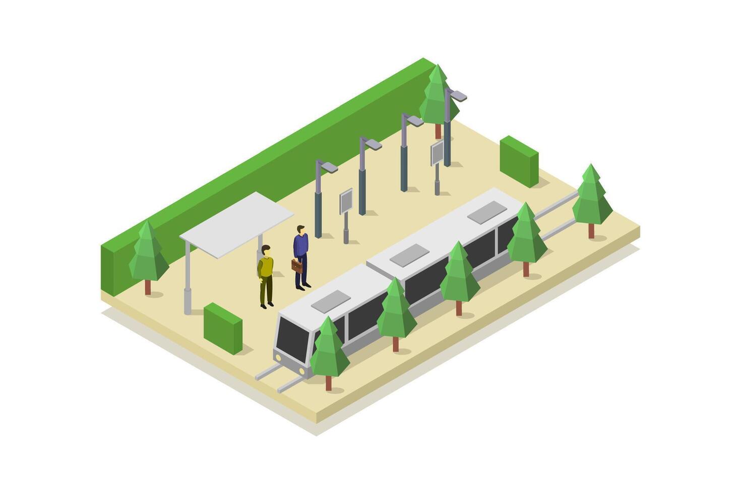 Illustrated isometric tram stop vector