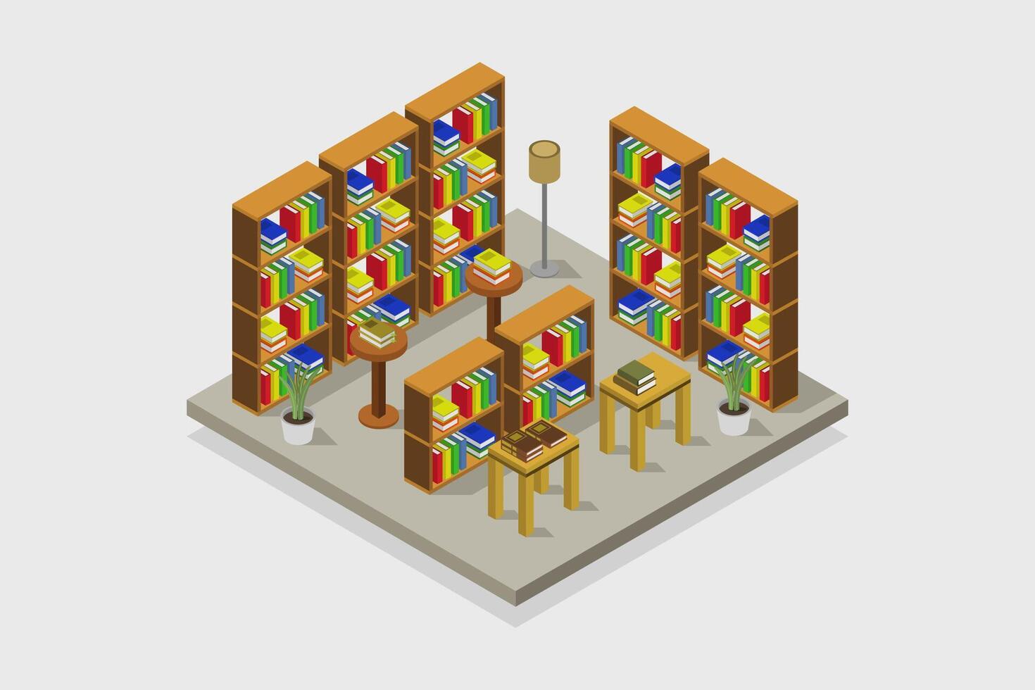 Illustrated isometric library room vector