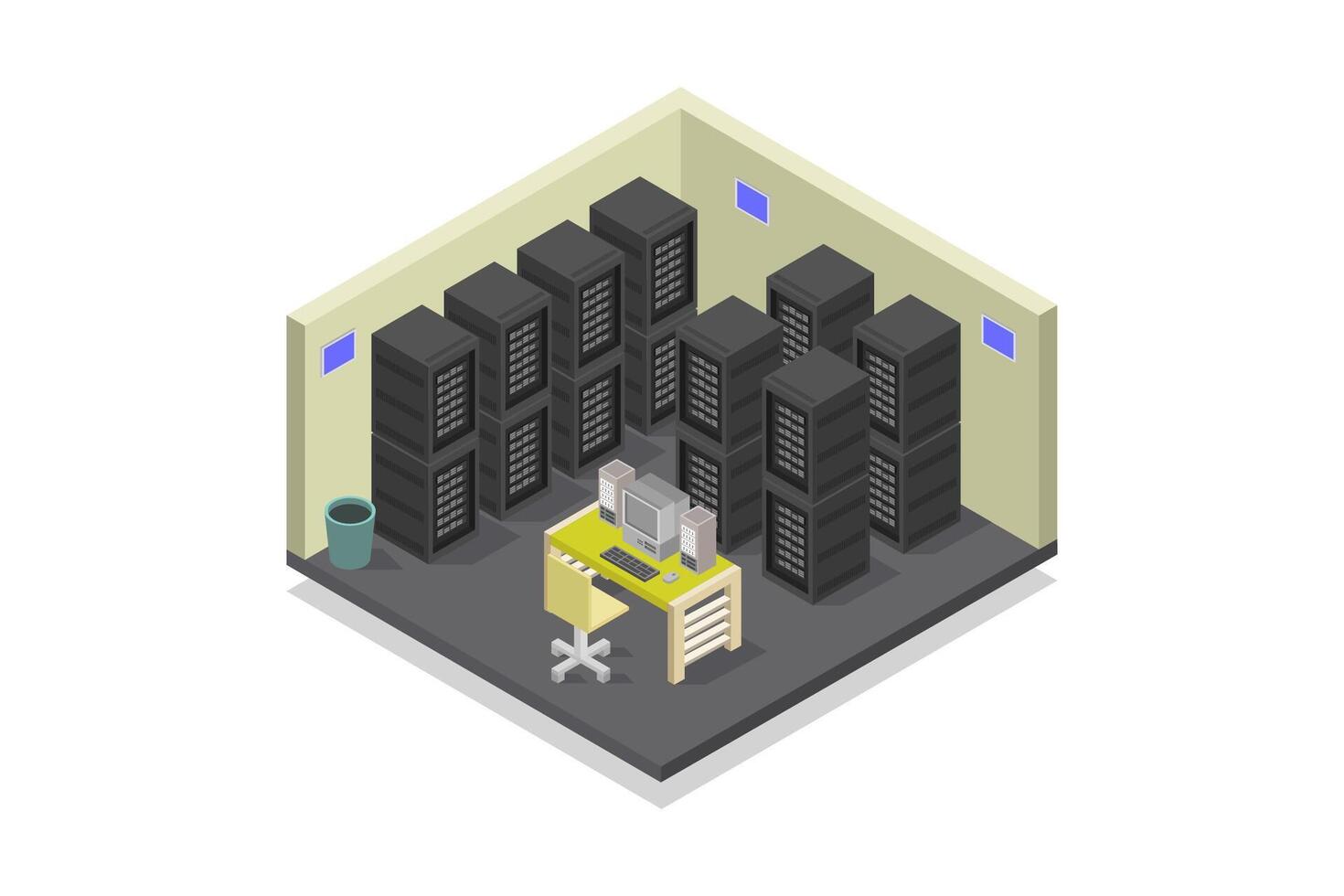 Illustrated isometric server room vector