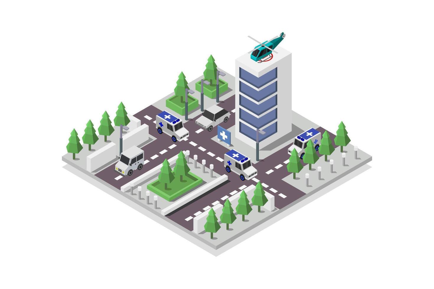 Illustrated isometric hospital vector