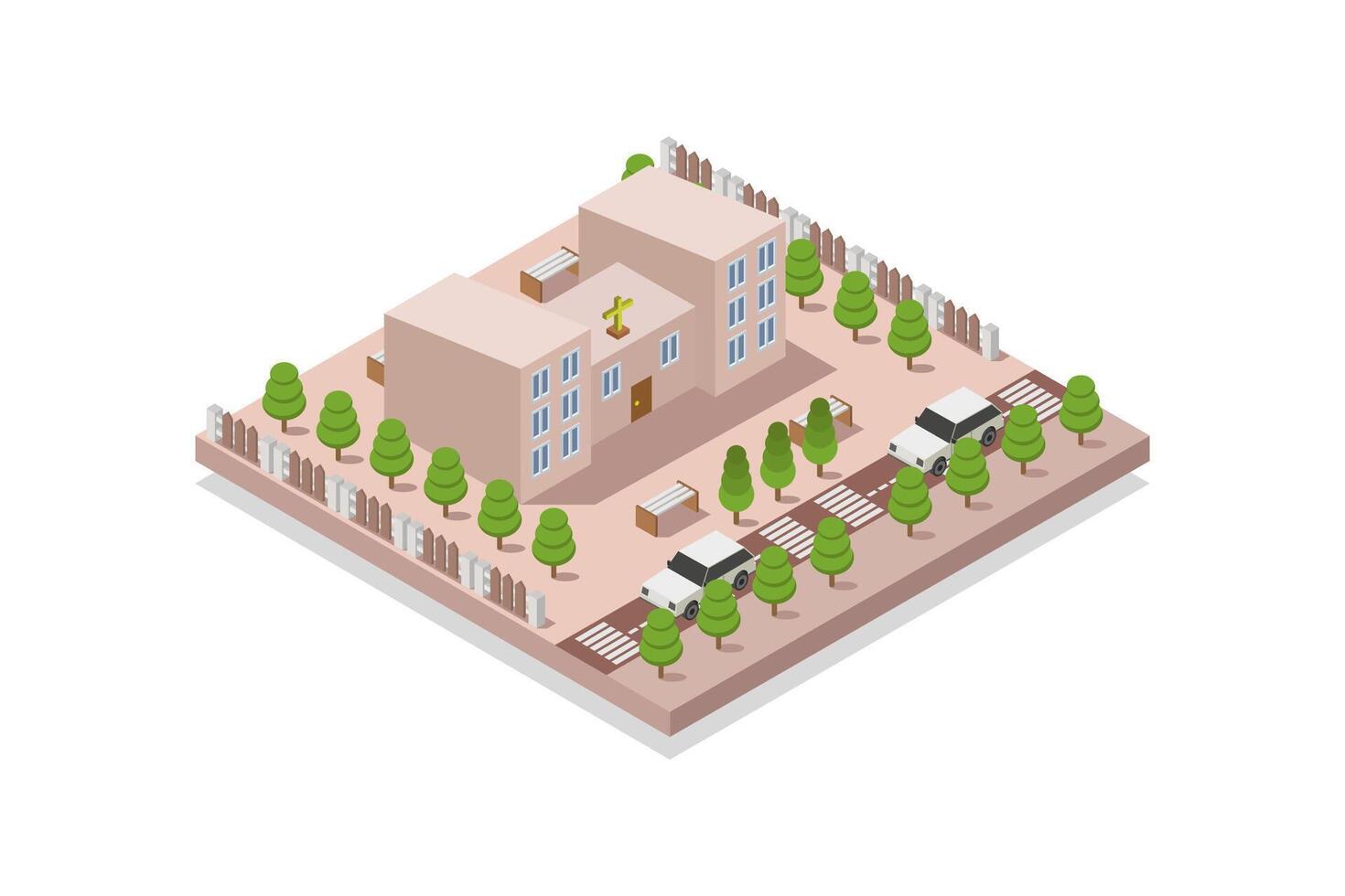 Illustrated isometric church vector