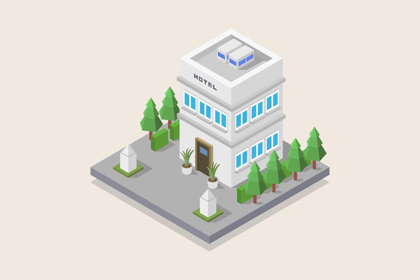 Illustrated isometric hotel vector