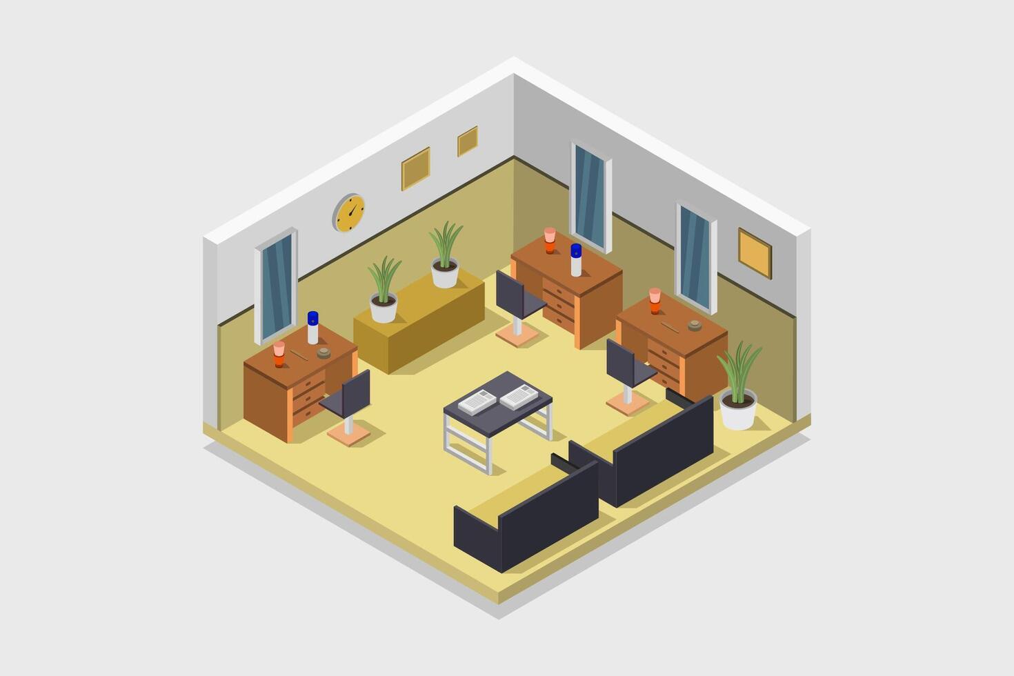 Illustrated isometric barber shop vector