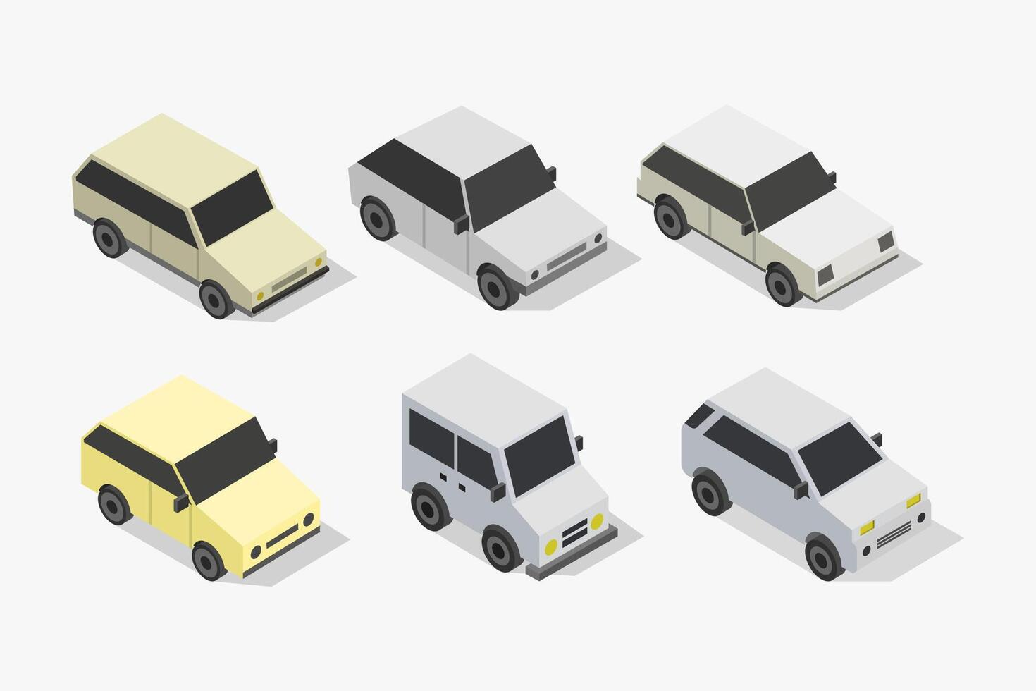 Set of illustrated isometric cars vector