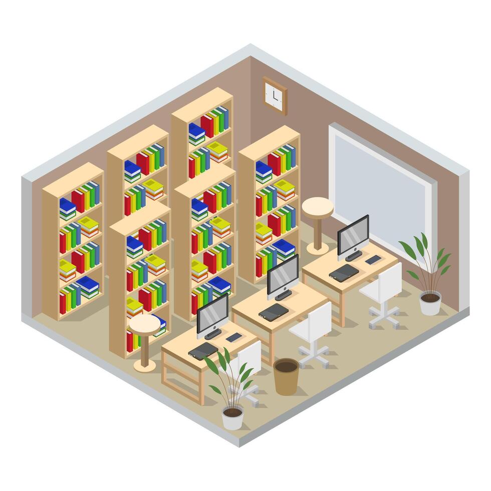 Isometric library room vector
