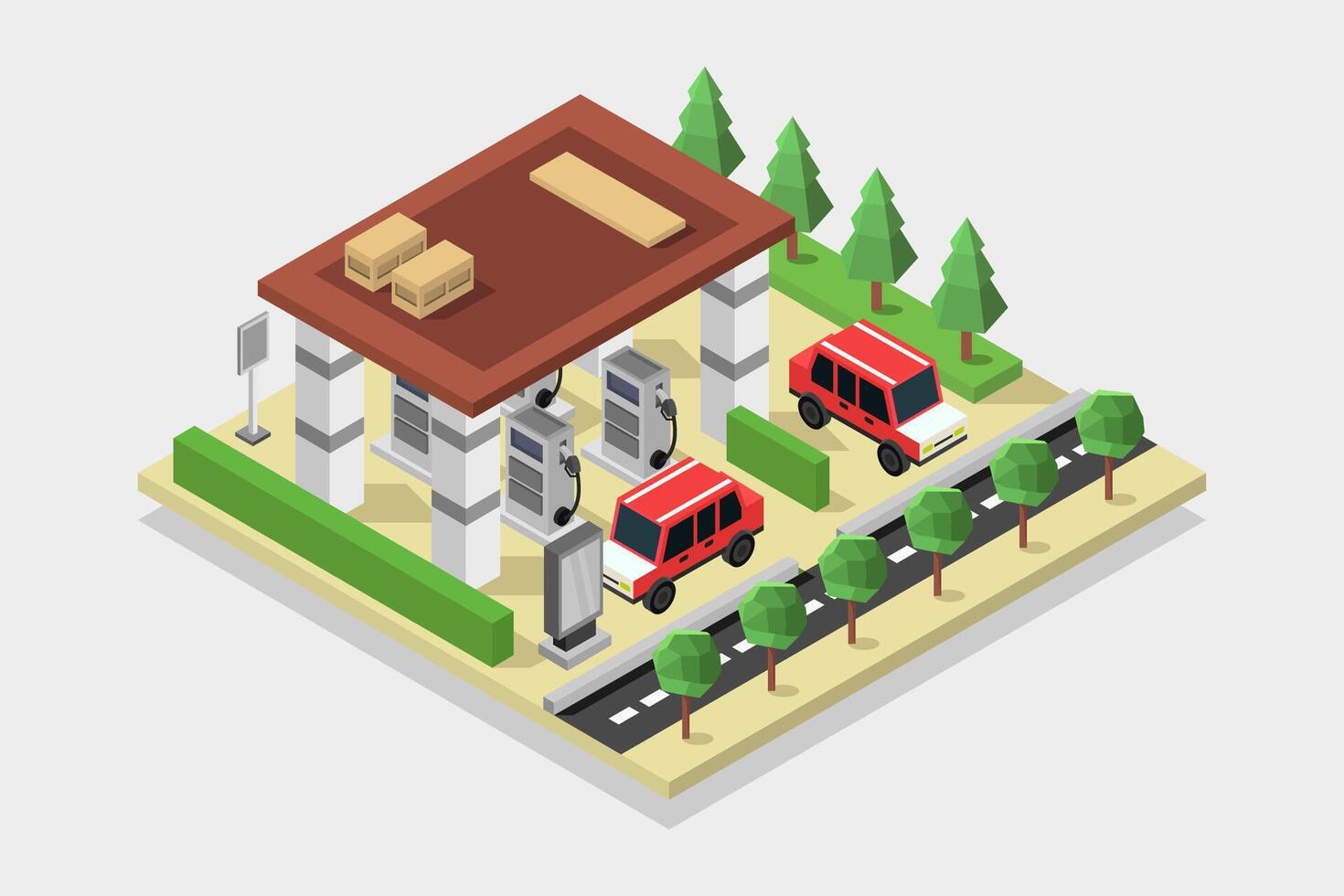 Illustrated isometric gas station vector