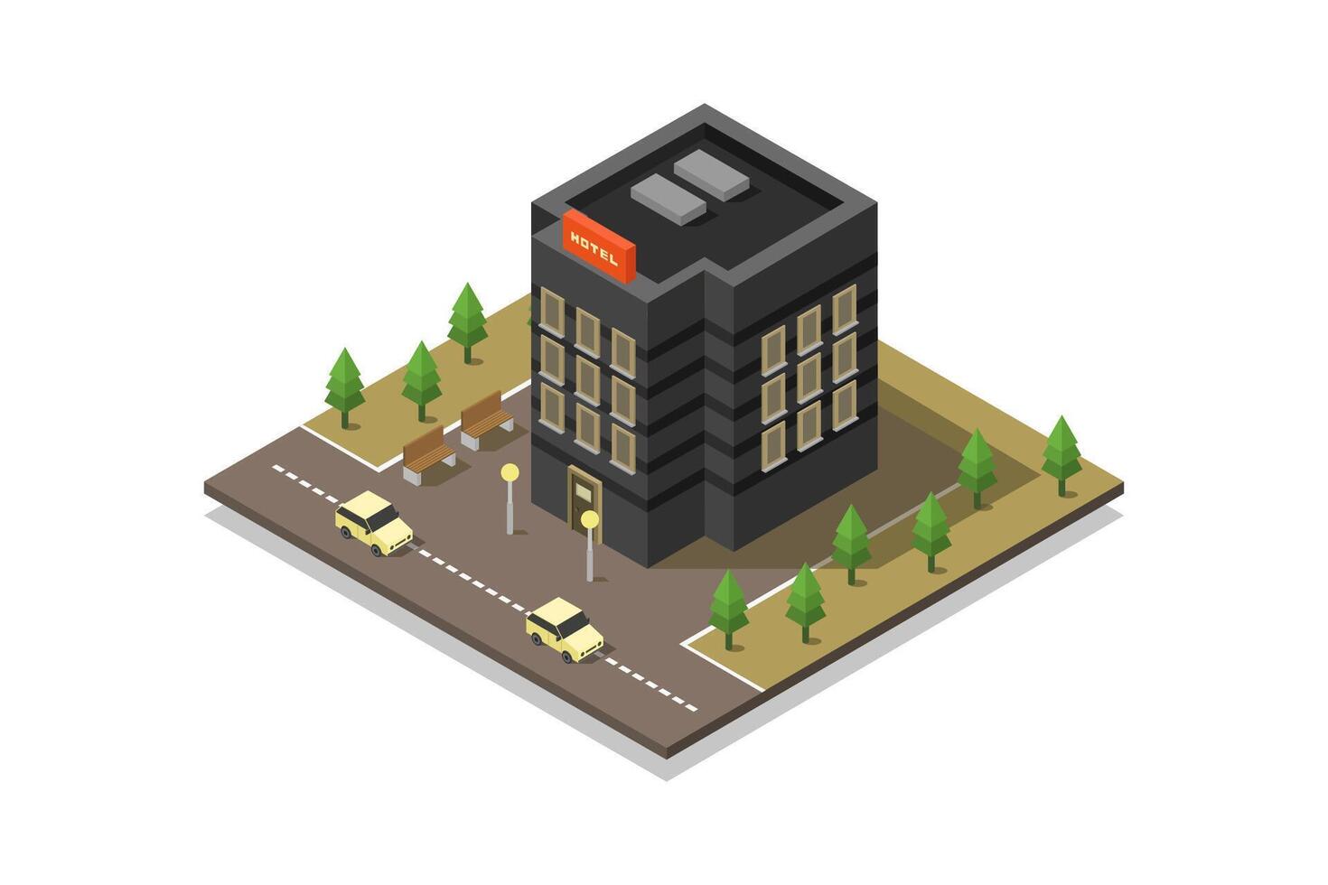 Illustrated isometric hotel building vector