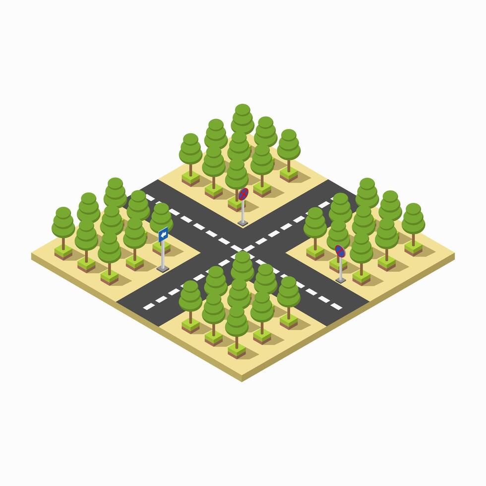 Illustrated isometric road intersection vector