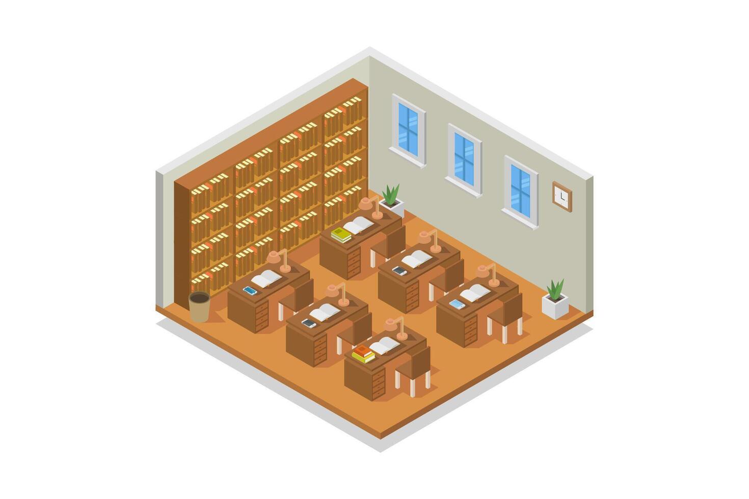 Illustrated isometric bookstore vector