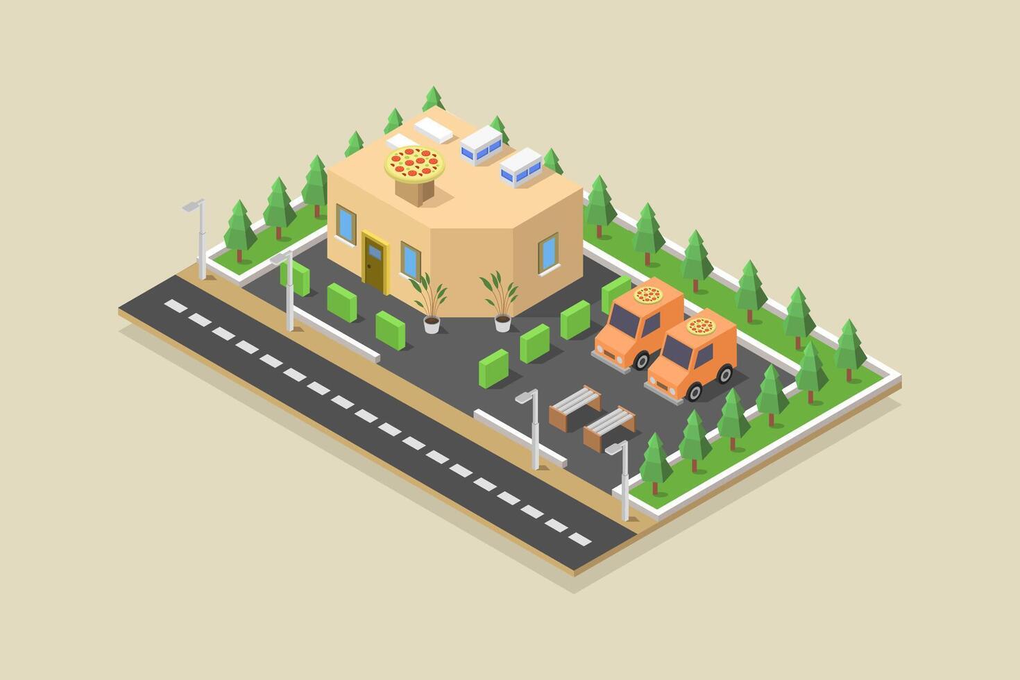Illustrated isometric pizza house vector