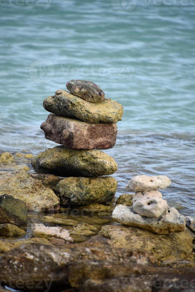 Meditative Pile of Zen Balancing Stones photo