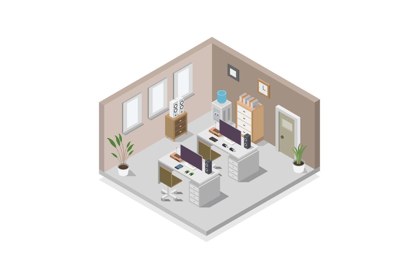 Illustrated isometric office room vector