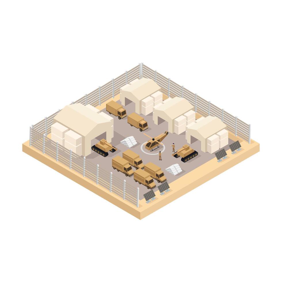 Military barracks isometric on a background vector